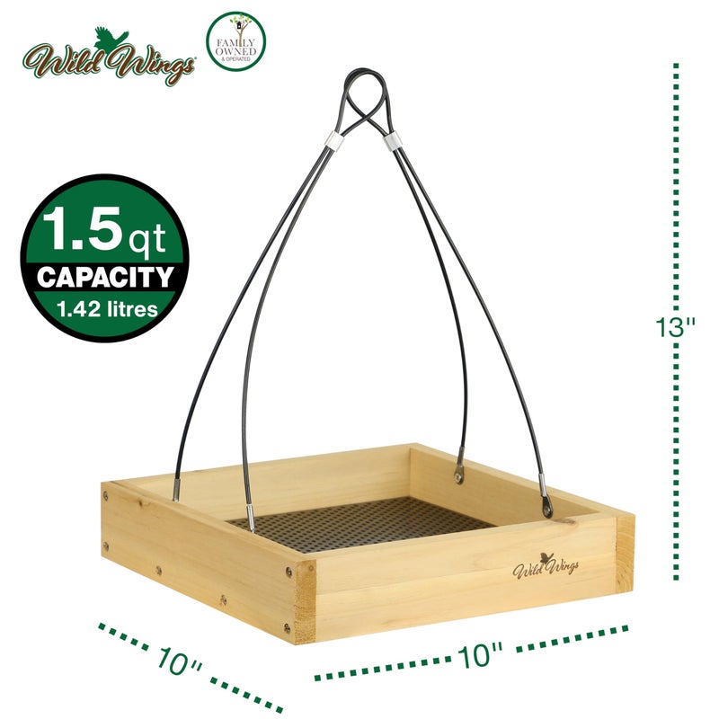 Wild Wings WWCF23 Rot Resistant Cedar Hanging Tray Bird Feeder with Fresh Seed Tray, Platform Feeder for Outdoor Wild Bird Seed Feeder and DÃ©cor, Wood - Image 2